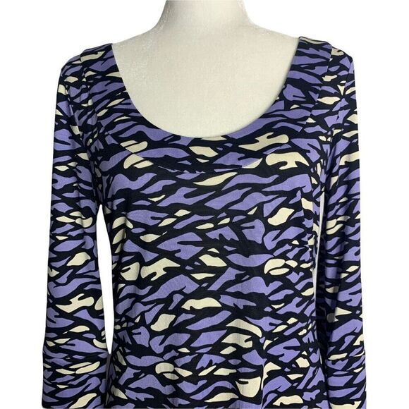 Diane Von Furstenberg Silk Sheath Dress 10 Purple Bell Sleeve Scoop Neck - Picture 2 of 6